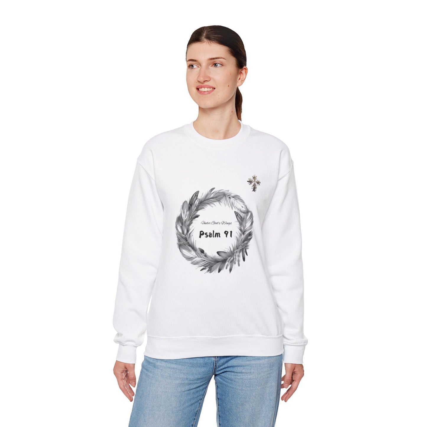 Psalm 91 Sweatshirt with feathers cross